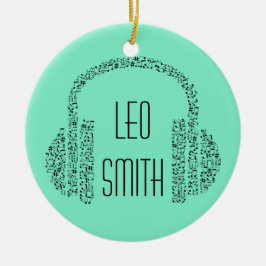 Adorno De Cerámica Tema musical notas audífonos nombre personalizado