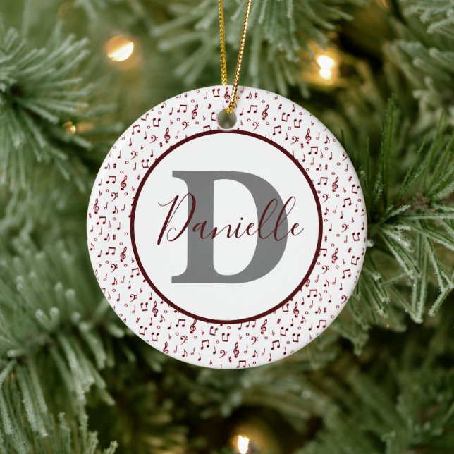 Adorno De Cerámica Tema musical rojo personalizado (Árbol)