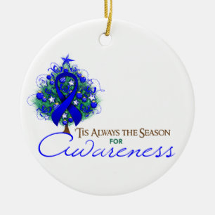 Adorno De Cerámica Temporada de Conciencia Xmas de Cinta Azul