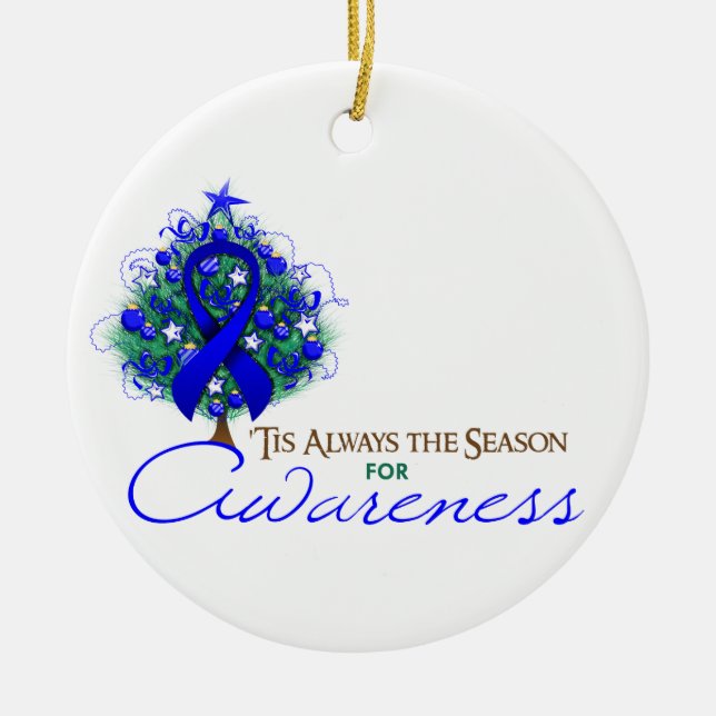 Adorno De Cerámica Temporada de Conciencia Xmas de Cinta Azul (Frente)