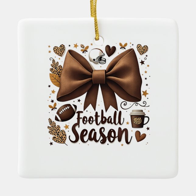Adorno De Cerámica Temporada de fútbol de Game Day Bow Coquette (Anverso)