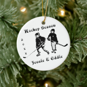 Adorno De Cerámica Temporada de hockey, dos jugadores de hockey