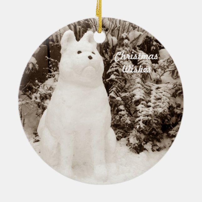Adorno De Cerámica temporada de nieve del perro de nieve akita divert (Atrás)