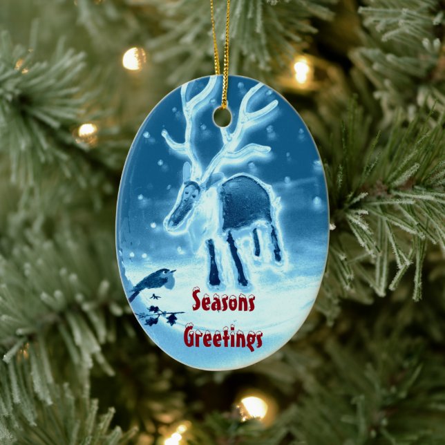 Adorno De Cerámica Temporada de Robin de reno festivo (Árbol)