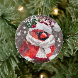Adorno De Cerámica Temporada del Cardenal Bird Scarf Gorra Navidades