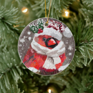 Adorno De Cerámica Temporada del Cardenal Bird Scarf Gorra Navidades 