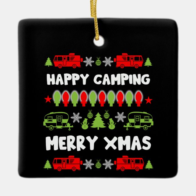 Adorno De Cerámica Temporada feliz de Navidades de Caravana (Anverso)