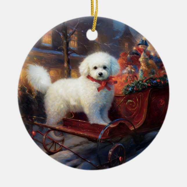 Adorno De Cerámica Temporada festiva de los Navidades Bichon Frise (Frente)