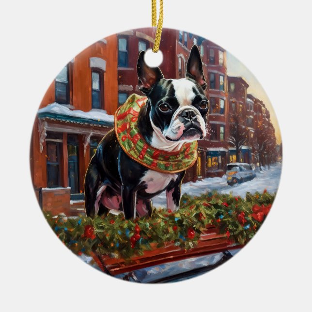 Adorno De Cerámica Temporada festiva de los Navidades Boston Terrier (Frente)