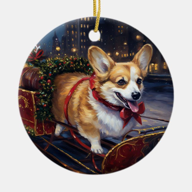 Adorno De Cerámica Temporada festiva de los Navidades Corgi (Frente)