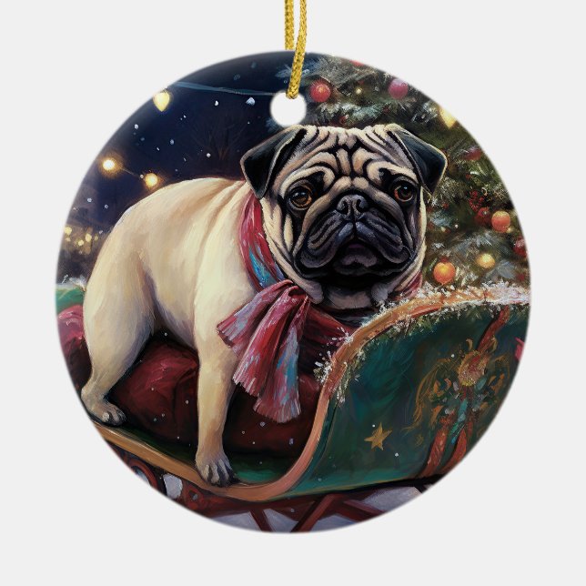 Adorno De Cerámica Temporada festiva de los Navidades Pug (Frente)