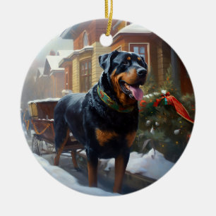 Adorno De Cerámica Temporada festiva de los Navidades Rottweiler
