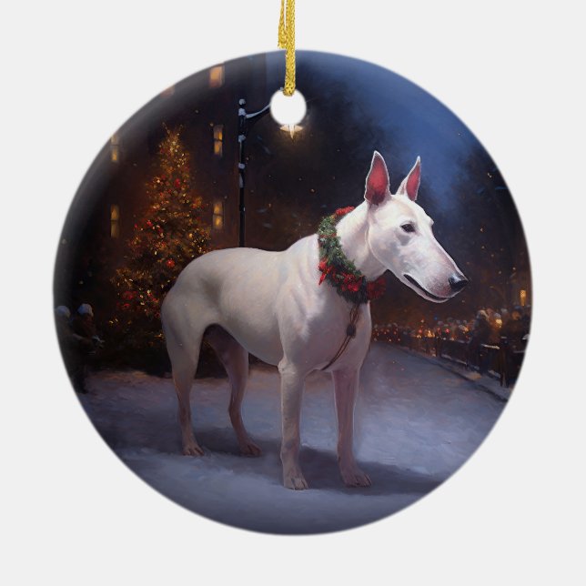 Adorno De Cerámica Temporada festiva de Navidades de Bull Terrier (Atrás)
