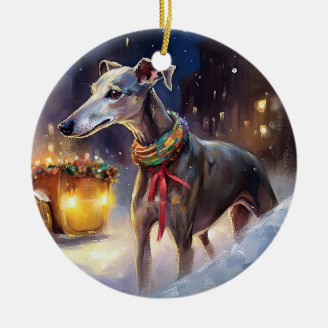 Adorno De Cerámica Temporada festiva de Navidades de Greyhound (Frente)