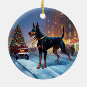 Adorno De Cerámica Temporada festiva de Navidades Doberman