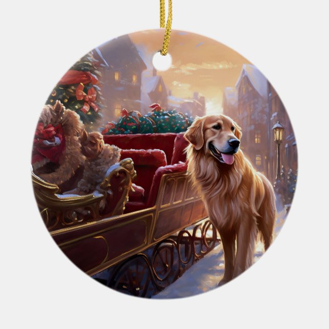 Adorno De Cerámica Temporada festiva de Navidades Golden Retriever (Frente)