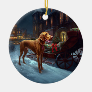 Adorno De Cerámica Temporada festiva de Navidades Vizsla
