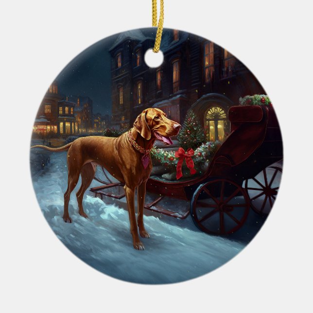 Adorno De Cerámica Temporada festiva de Navidades Vizsla (Frente)