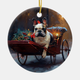 Adorno De Cerámica Temporada Navideña del Bulldog Francés