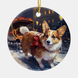 Adorno De Cerámica Temporada Navideña Festiva de Corgi