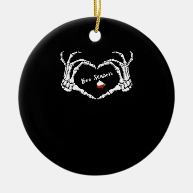 Adorno De Cerámica Temporada Skeleton Hand Heart Boo Classic (Frente)
