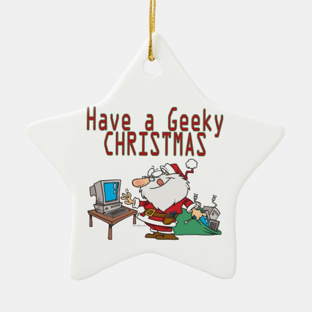 Adorno De Cerámica tener navidades geeky santa informática tech (Frente)