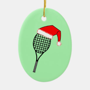 Adorno De Cerámica Tenis Racket Santa Hat