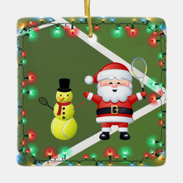 Adorno De Cerámica Tenis Snowman y Santa Claus personalizados (Anverso)