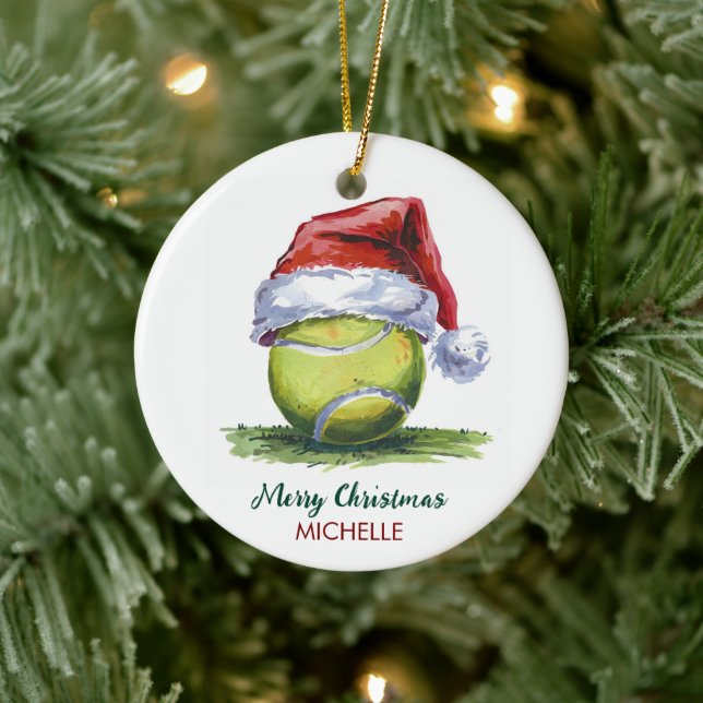 Adorno De Cerámica  Tennis Ball with Santa Hat Custom Christmas       (Árbol)