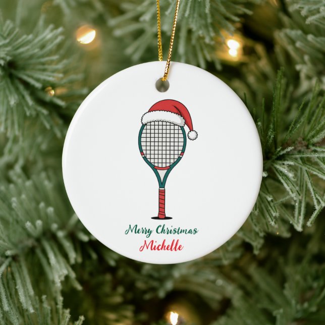 Adorno De Cerámica Tennis Paddle with Santa Hat Custom Christmas      (Árbol)