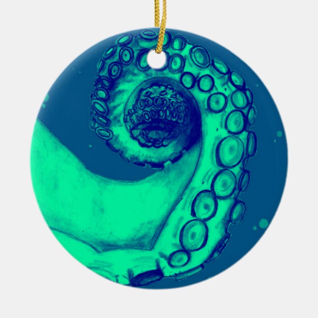 Adorno De Cerámica Tentáculo de pulpo verde azulado y náutico (Frente)