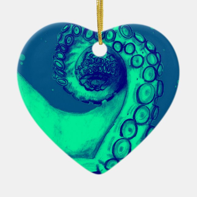 Adorno De Cerámica Tentáculo de pulpo verde azulado y náutico (Frente)