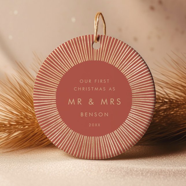 Adorno De Cerámica Terracotta Gold Sunburst Art Deco Primera Navidad (Subido por el creador)