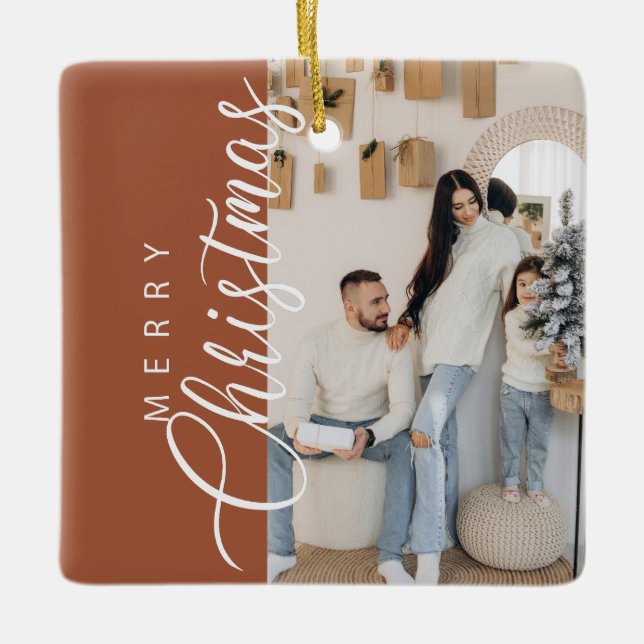 Adorno De Cerámica Terracotta Merry Christmas Photo (Anverso)