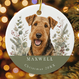 Adorno De Cerámica Terrier Airedale raza de perro Navidad acuarela