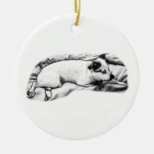 Adorno De Cerámica Terrier Antiguo con Lunares Estrellados