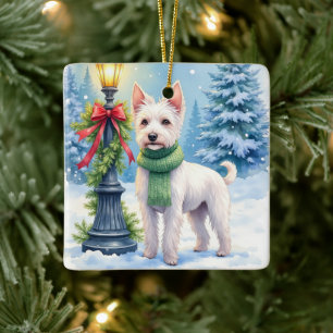 Adorno De Cerámica Terrier de Bedlington Acuarela Farola Navidad