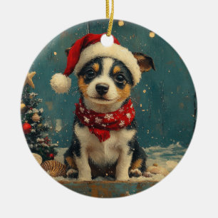 Adorno De Cerámica Terrier de rata perro Navidad vintage playa