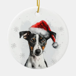 Adorno De Cerámica Terrier de zorro liso personalizado de Navidad