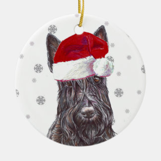 Adorno De Cerámica Terrier escocés - Bauble de Navidades de Santa Hat