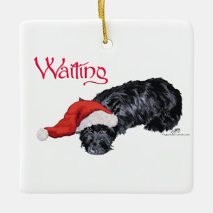 Adorno De Cerámica Terrier Escocés Esperando a Santa Claus