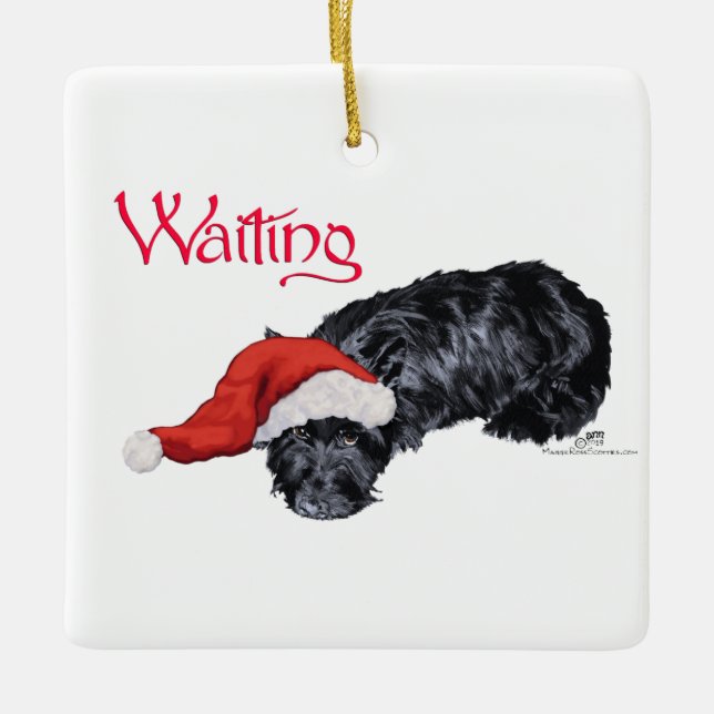 Adorno De Cerámica Terrier escocés esperando a Santa María (Anverso)