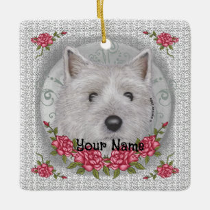 Adorno De Cerámica Terrier Montón de Rosas