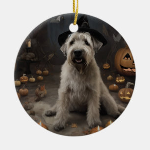 Adorno De Cerámica Terrier Trigo Calabazas Halloween Espeluznante