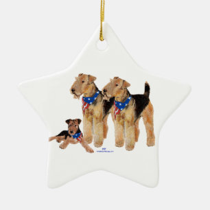 Adorno De Cerámica Terriers Airedale Bandera Americana