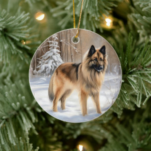 Adorno De Cerámica Tervuren Belga Deja que nieve Navidad