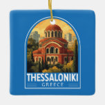 Adorno De Cerámica Tesalónica Grecia Agios Pavlos Viajes Retro<br><div class="desc">Diseño de viajes vectoriales retro de Tesalónica. Tesalónica es una ciudad portuaria griega situada en el golfo Terámico del Mar Egeo.</div>