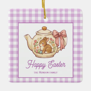 Adorno De Cerámica Tetera personalizada con conejo de Pascua Gingham