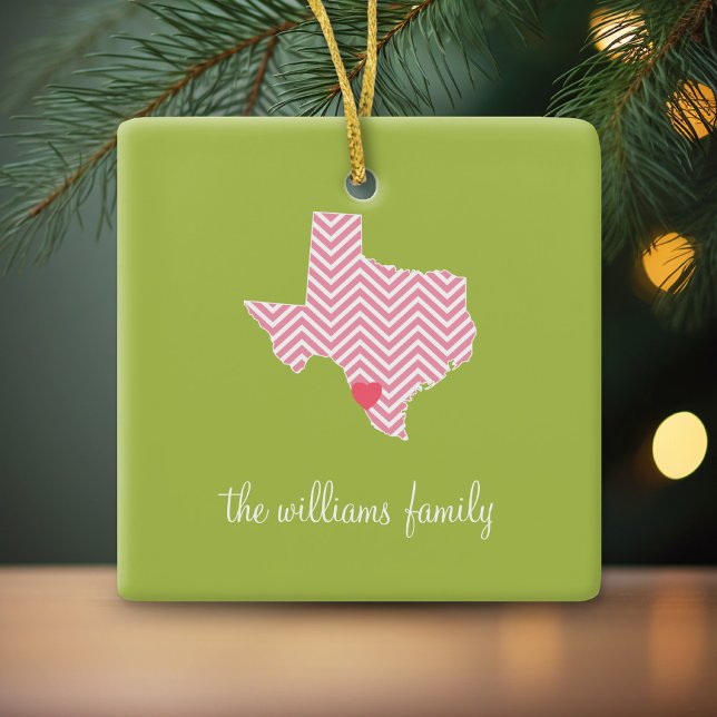 Adorno De Cerámica Texas Love with Personalizado Heart and Family Nam (Personalized Photo Ornament - Christmas Keepsake)