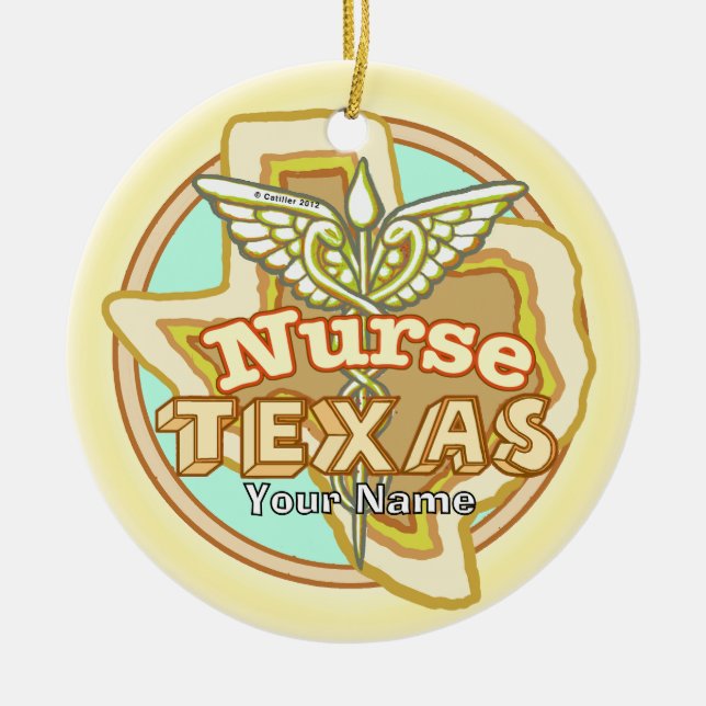 Adorno De Cerámica Texas Nurse Caduceus  (Frente)